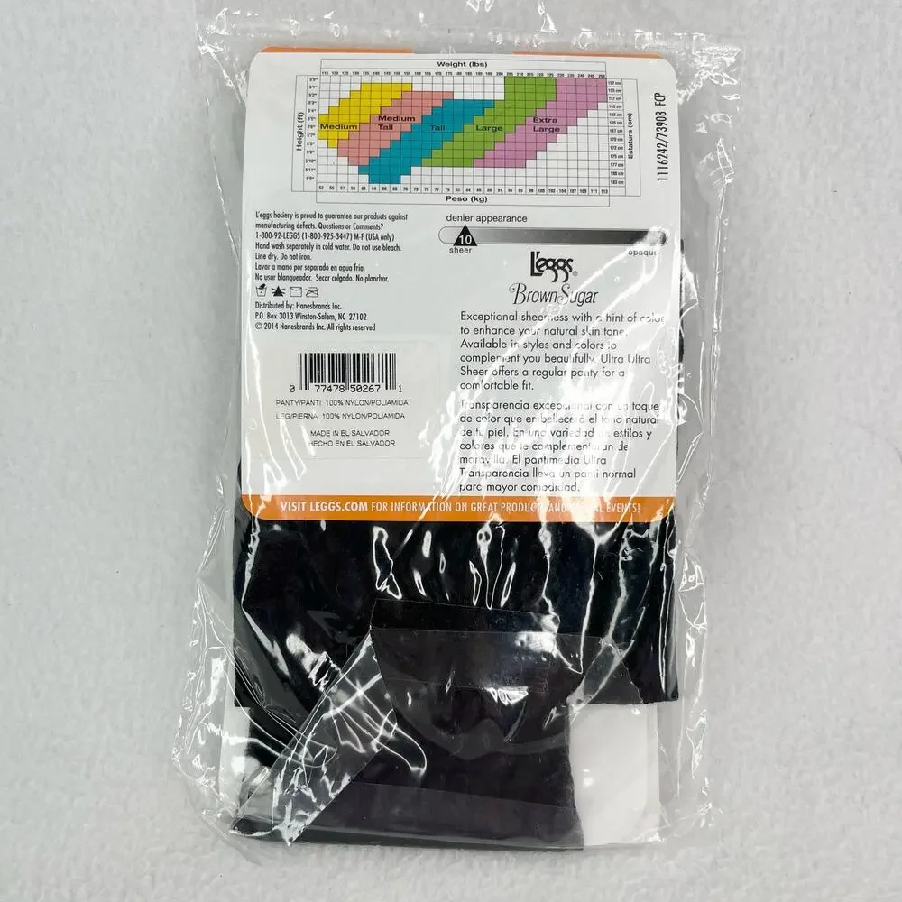 Lot of 3 L'eggs Brown Sugar Ultra Sheer Pantyhose M/T Black New
